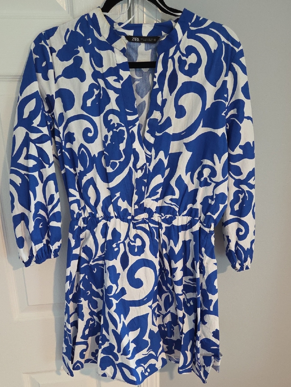 Zara Blue White Abstract Print Mini Dress Tunic